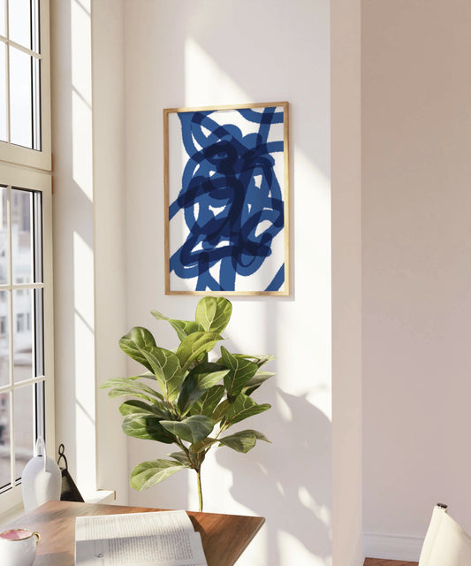 Abstract Royal Blue Squiggle Wall Art