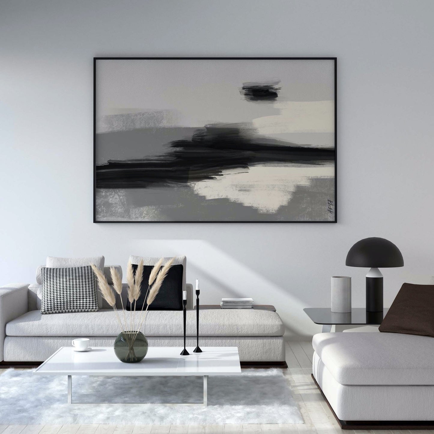 Abstract Neutral and Black Oil Painting Wall Art