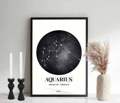 AQUARIUS Constellation Zodiac Star Sign Wall Art