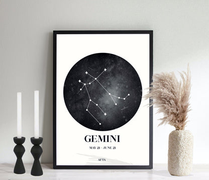 GEMINI Constellation Zodiac Star Sign Wall Art
