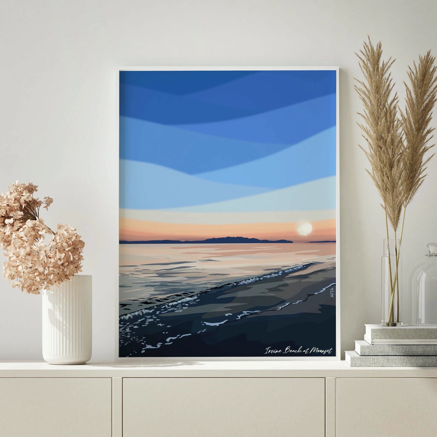 Irvine Beach at Moonset, Ayrshire Scotland Landscape Wall Art