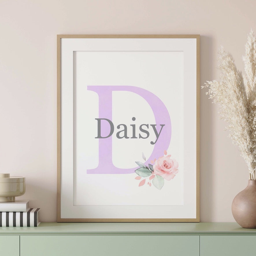 Custom Initial Name Flower Kids Bedroom Art