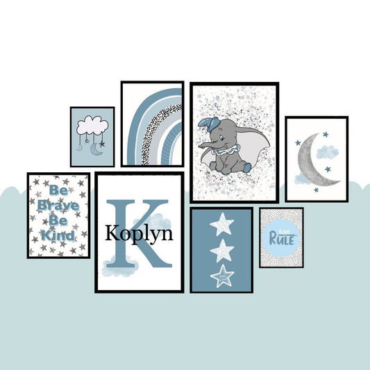 SET OF 8 Boys Nursery Blue Gallery Wall Art