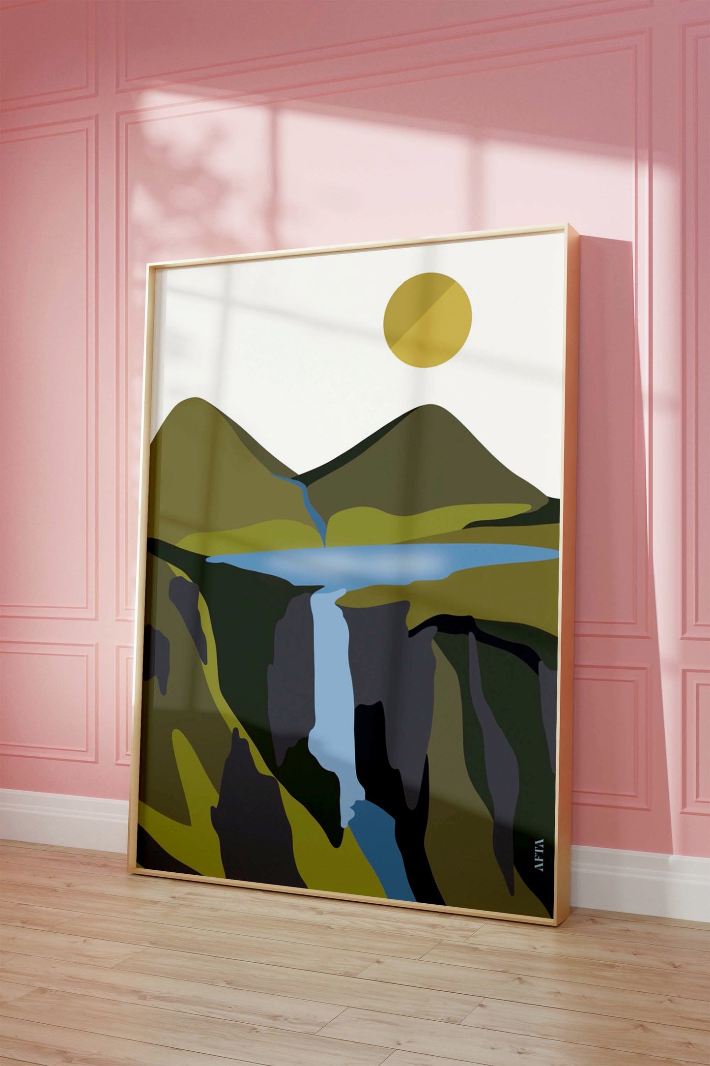 Abstract Mountain and Waterfall Landscape Wall Art