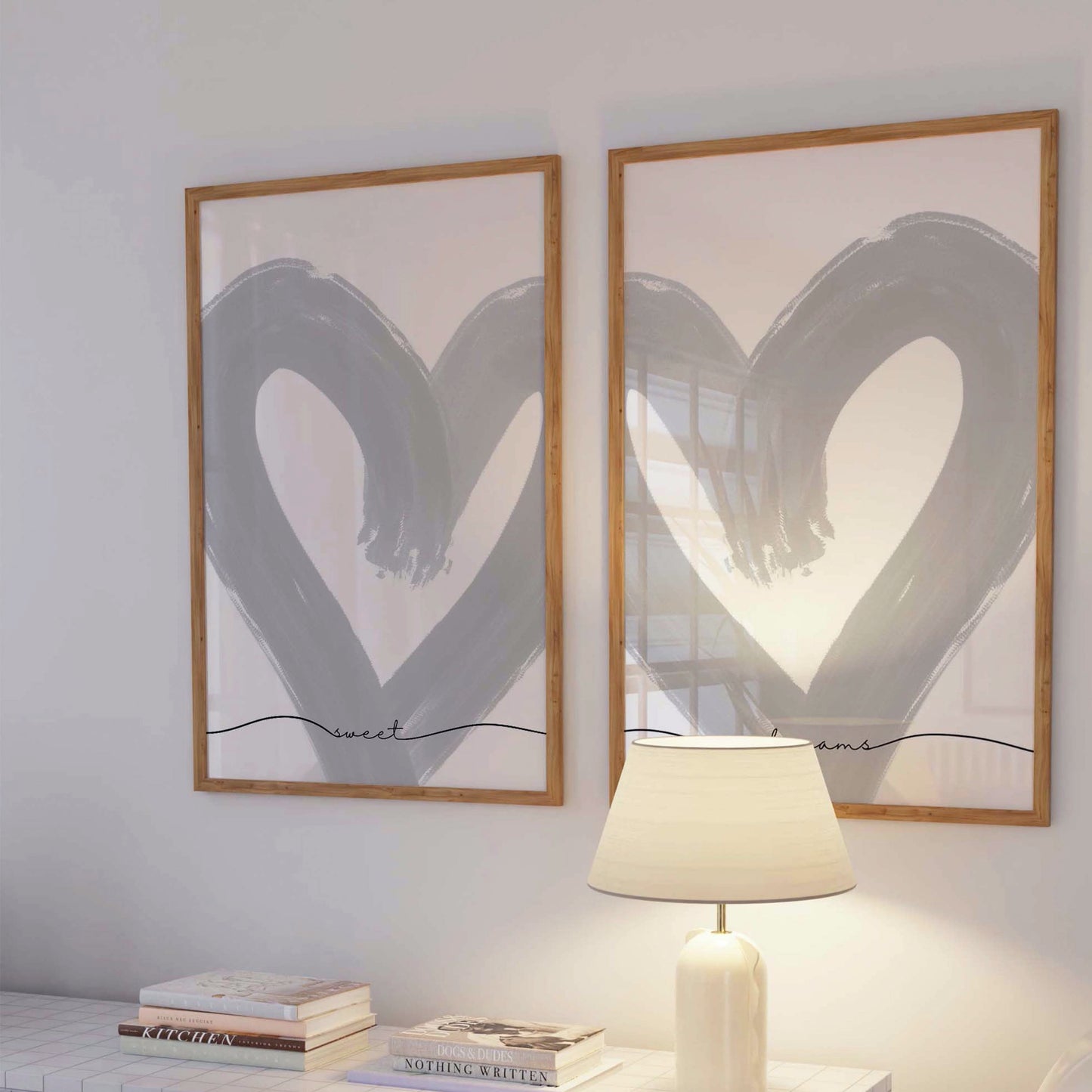 Set of 2 Sweet Dream Grey Heart Bedroom Wall Art