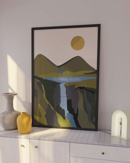 Abstract Mountain and Waterfall Landscape Wall Art