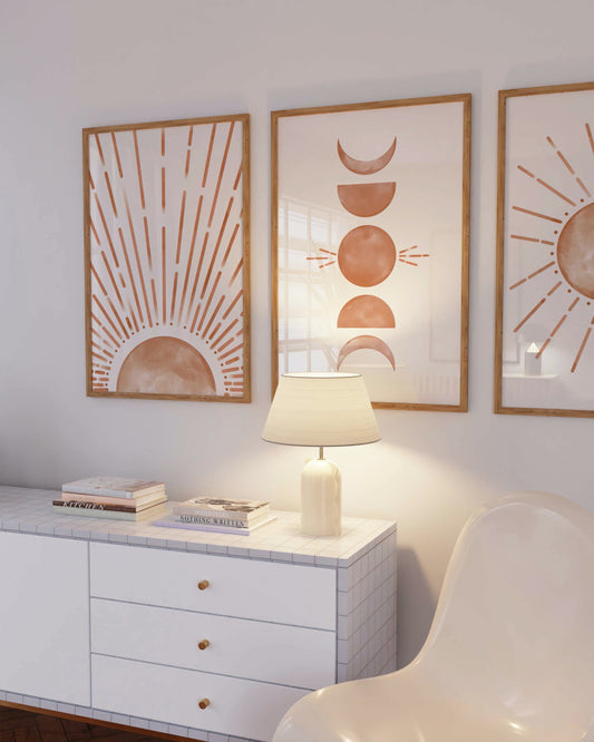 Single Boho Sun and Moon Crescent Burnt Orange Wall Art