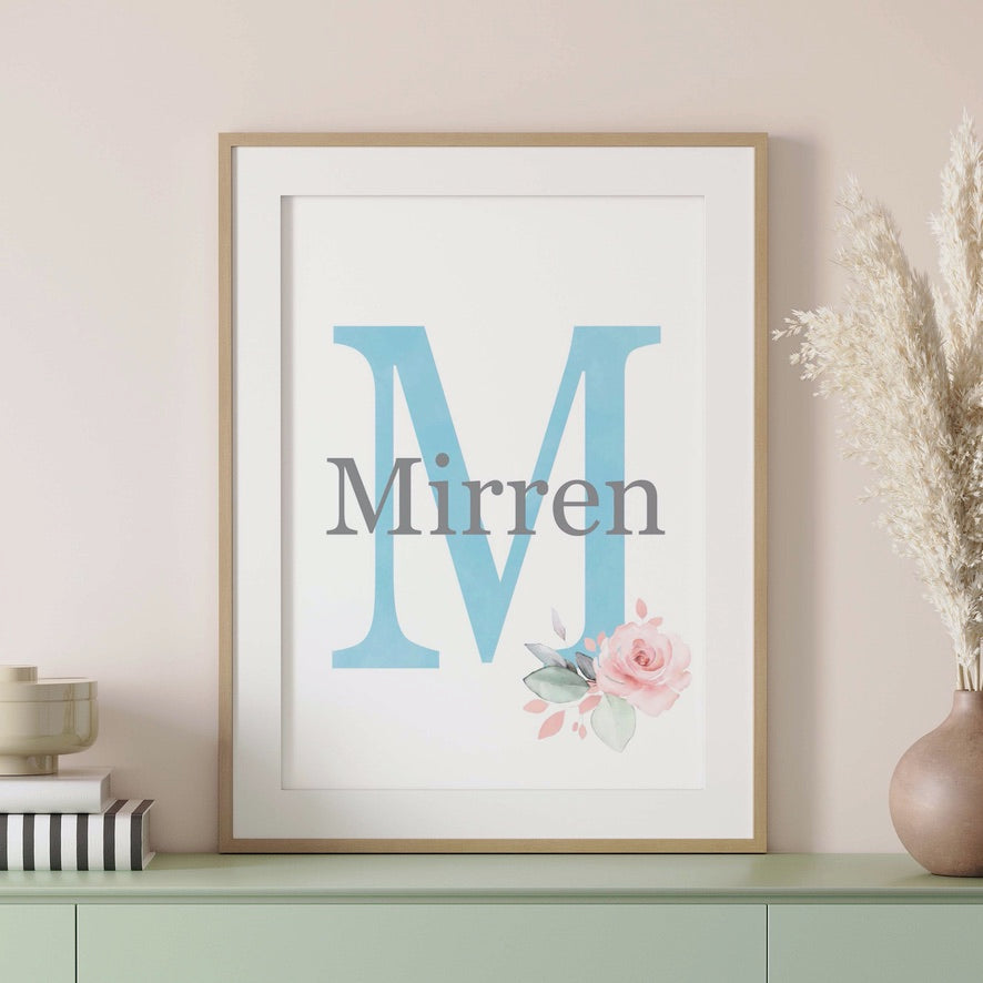 Custom Initial Name Flower Kids Bedroom Art