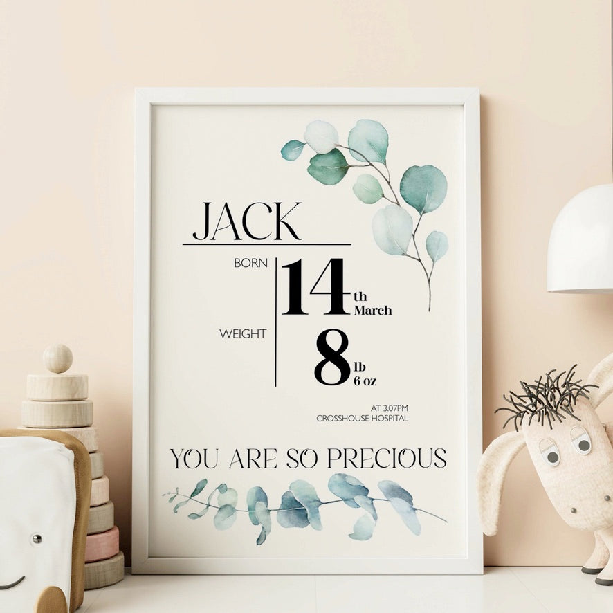 Custom Baby Birth Date, Weight, Location Wall Art