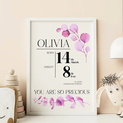 Custom Baby Birth Date, Weight, Location Wall Art