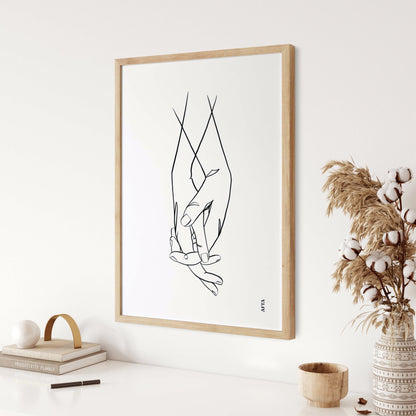 Set of 3 Holding Hands Line Art Wall Art