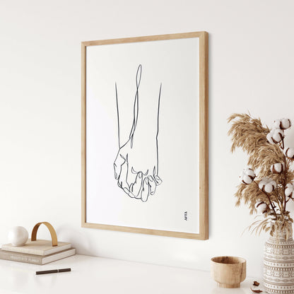 Set of 3 Holding Hands Line Art Wall Art