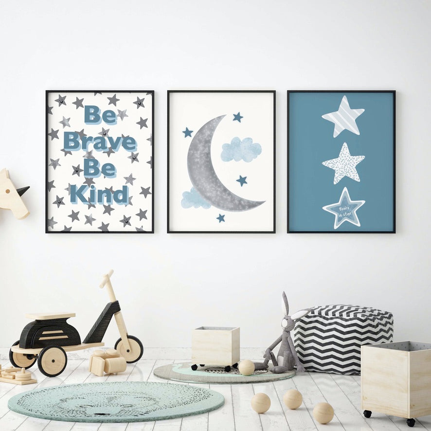 Set of 3 Mix n Match Baby Boys Nursery Wall Art