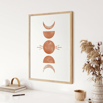 Set of 2 Boho Sun and Moon Crescent Burnt Orange Wall Art