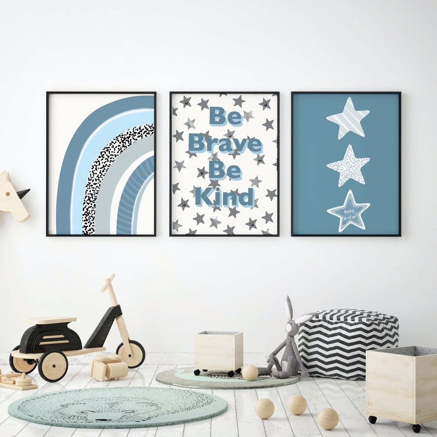 Set of 3 Mix n Match Baby Boys Nursery Wall Art