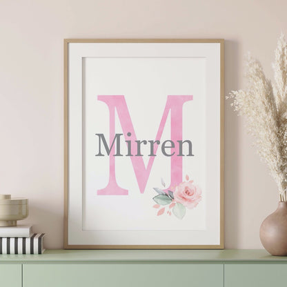 Custom Initial Name Flower Kids Bedroom Art