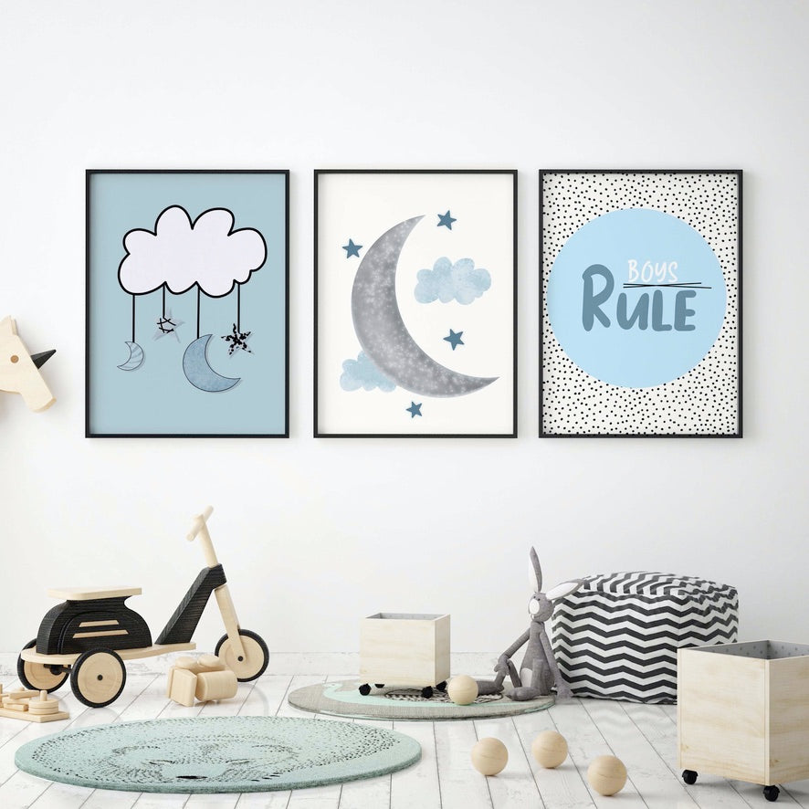 Set of 3 Mix n Match Baby Boys Nursery Wall Art