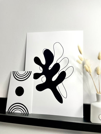 Abstract Minimal Black and White Single Wall Art Set