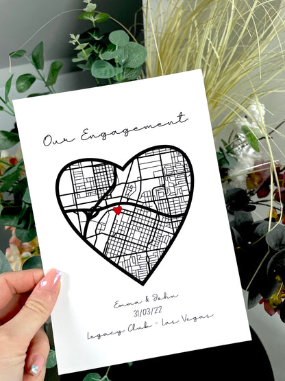 Custom Heart Special Location Map Wall Art