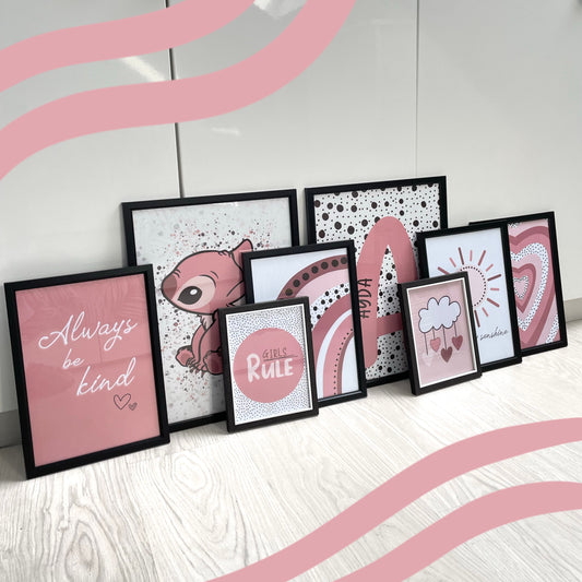 SET OF 8 Girl's Nursery Pink Gallery Wall Art