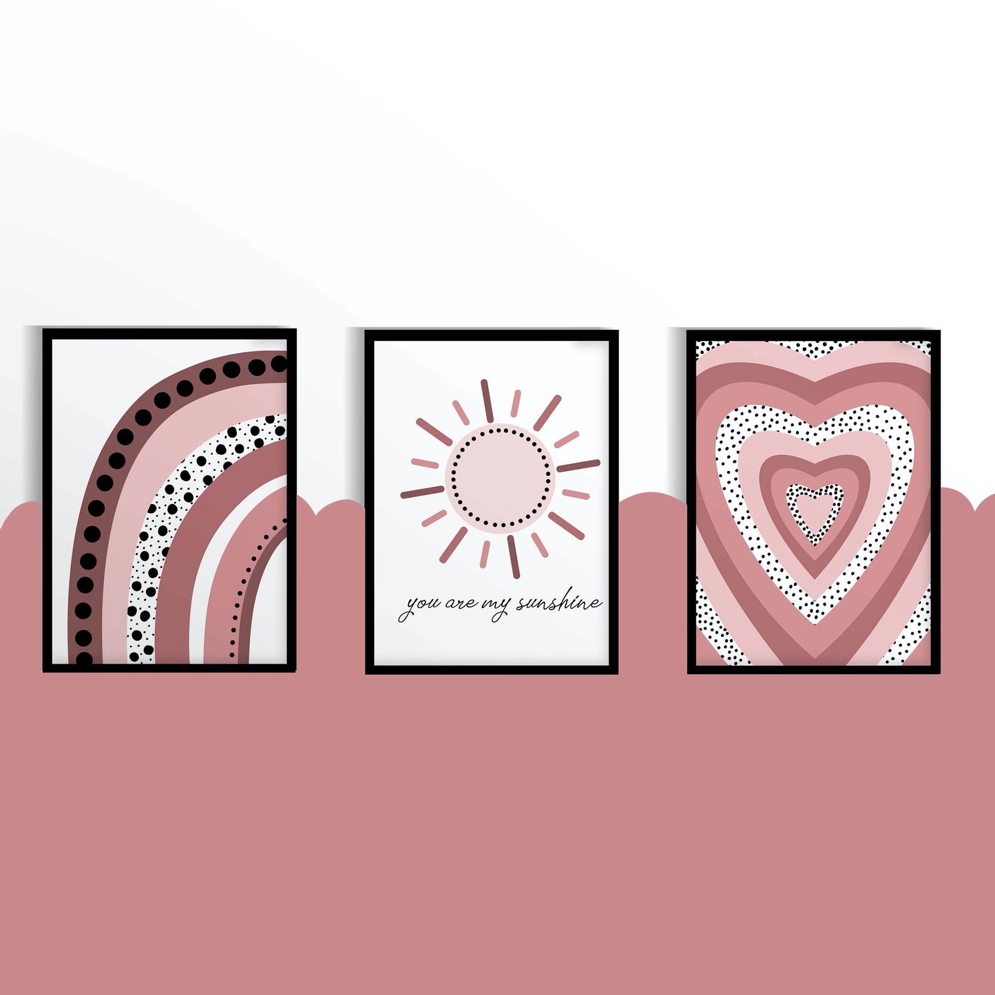 Girl Nursery Polka Dot and Rainbows Set of 3 Wall Art