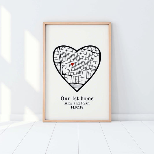 Custom Heart Special Location Map Wall Art