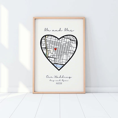 Custom Heart Special Location Map Wall Art