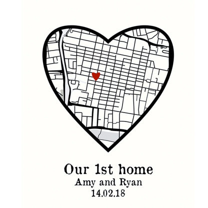 Custom Heart Special Location Map Wall Art