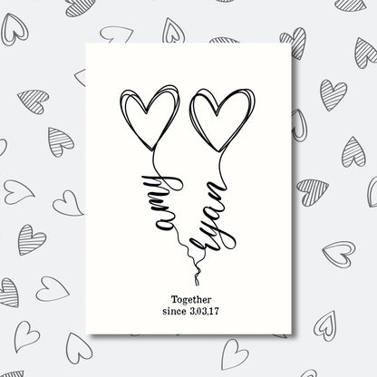 Custom Names Couple Squiggle Heart Wall Art